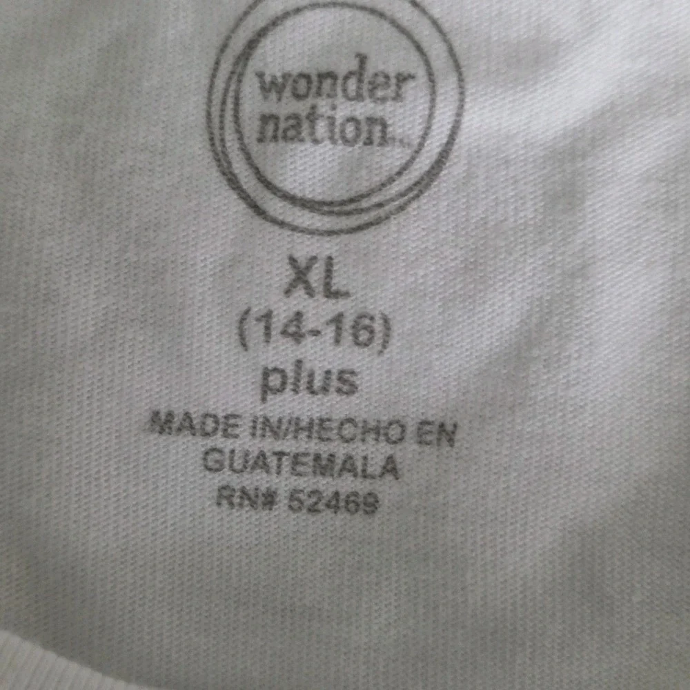 Wonder Nation Girls Size XL Short Sleeve Round Neck T Shirt White